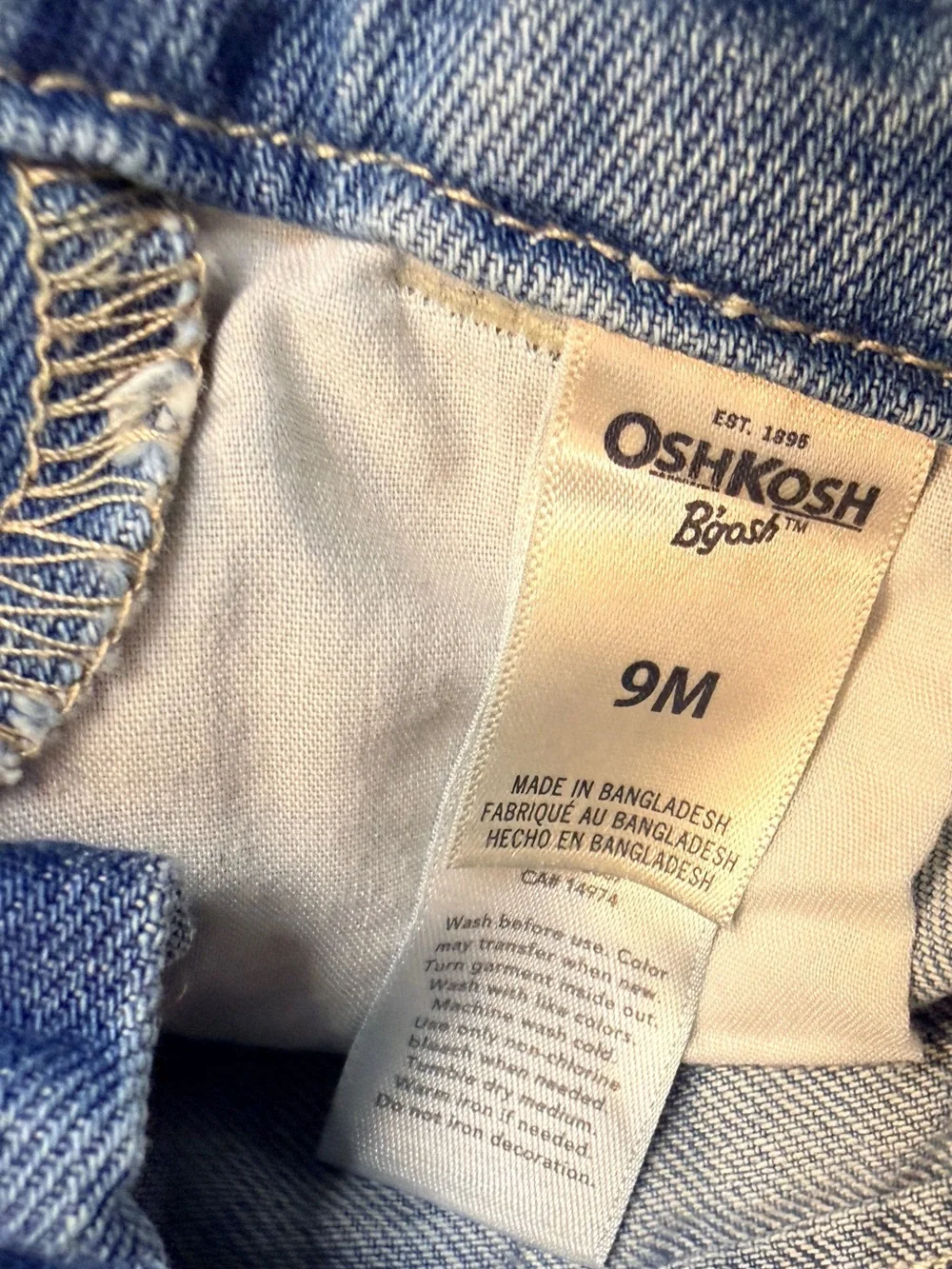 OshKosh B’gosh Overalls Toddler Size 9 Months Blue Distressed Cotton Denim Bibs